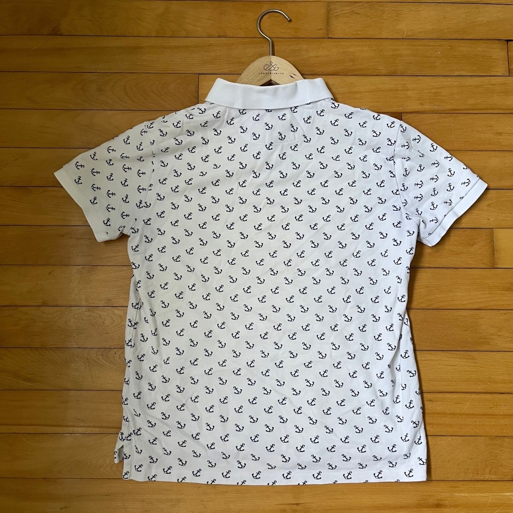 Polo Ralph Lauren Mens Custom Slim Fit Anchor Print Polo Shirt White Navy S - Picture 6 of 6
